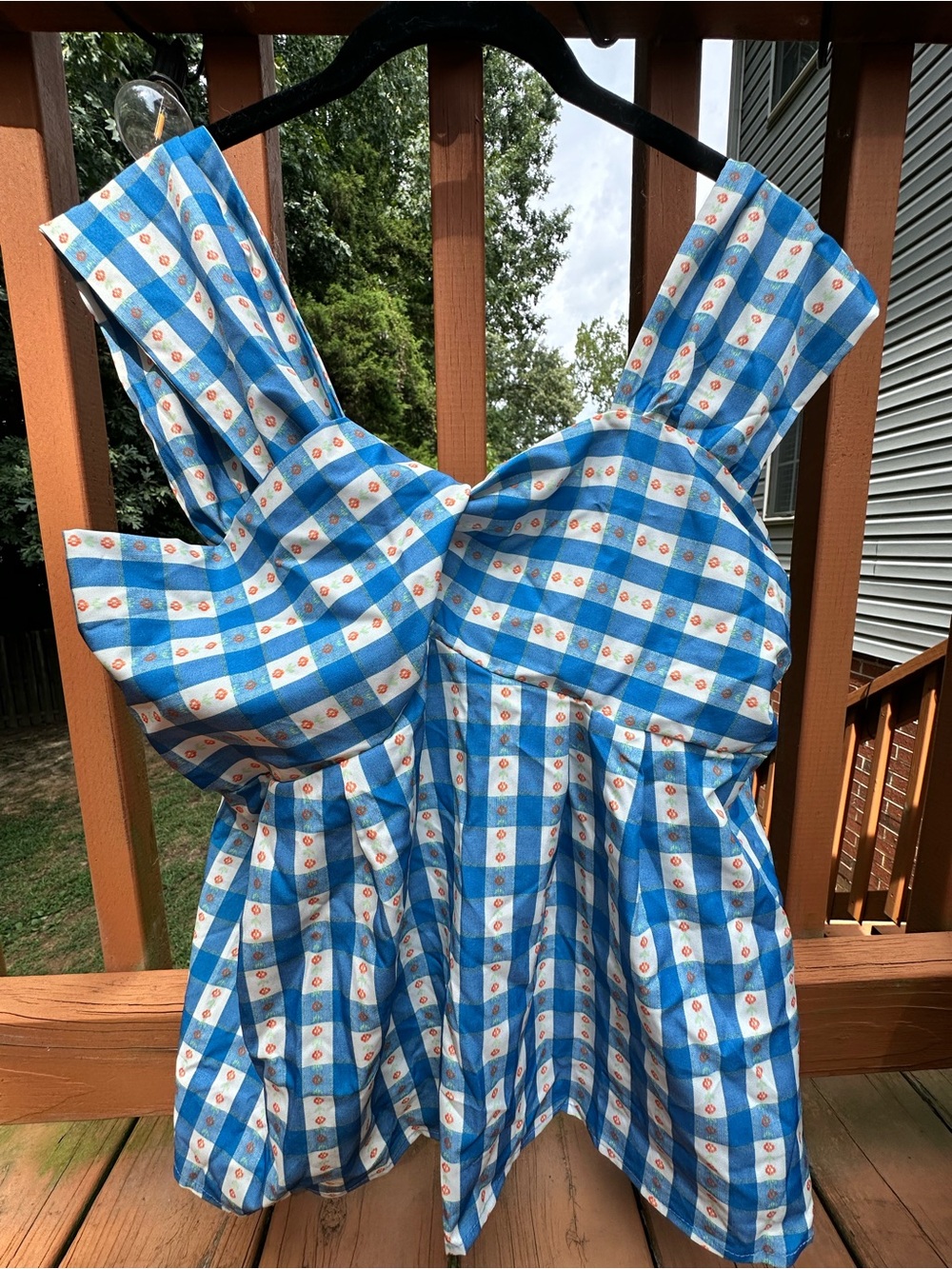 SHEIN Blue and White Gingham Floral Tank Top